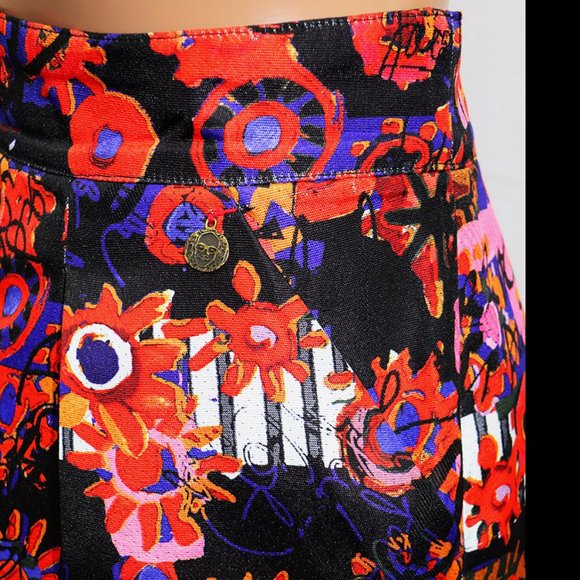 DESIGUAL FLOWER Power Vibrant Artsy Logo print Mini Skirt With Pockets 40 - Picture 7 of 10